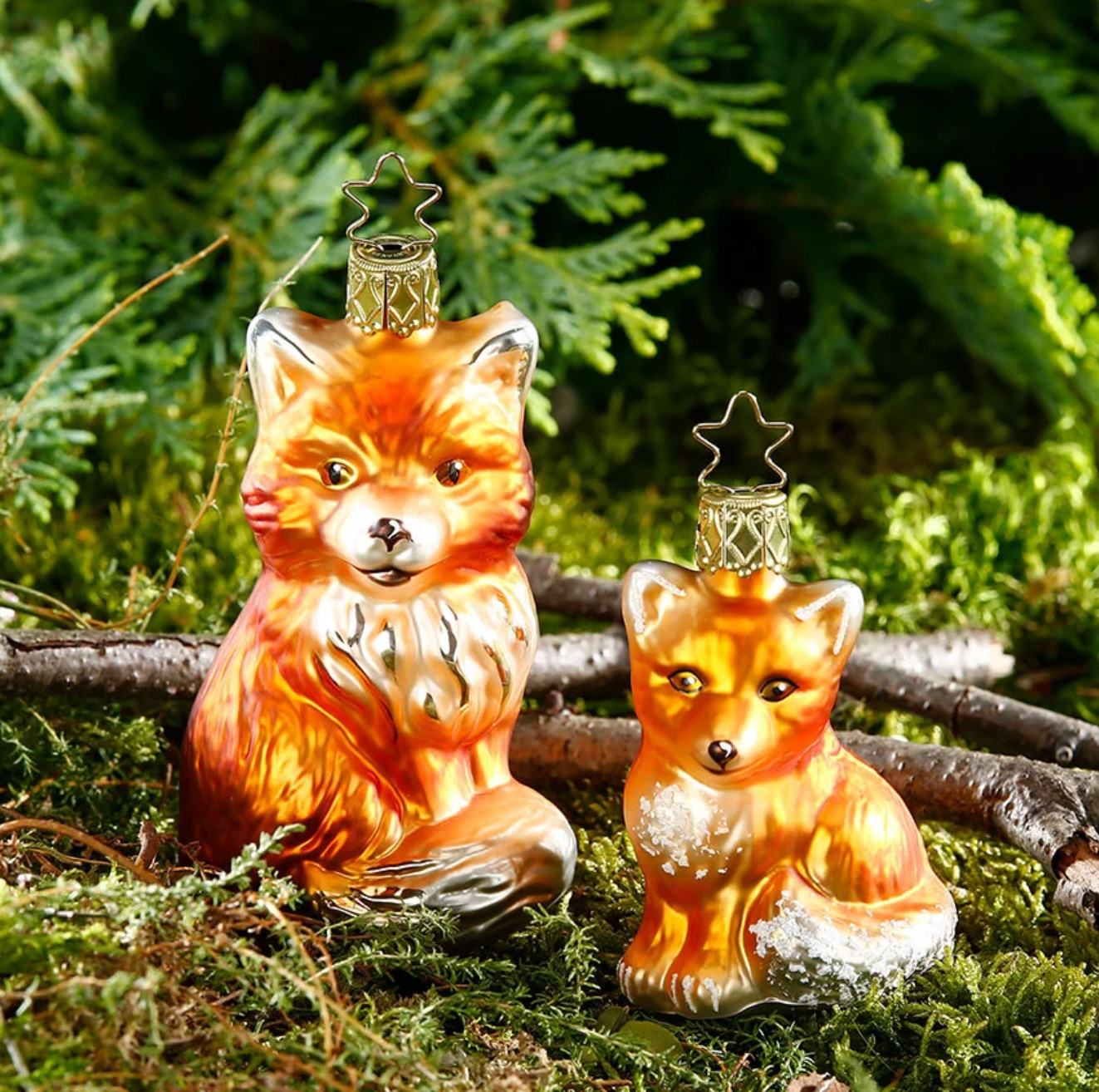 Inge Glas Christbaumkugel Füchslein, Fuchs, ca. 7,5 cm, Weihnachtsschmuck