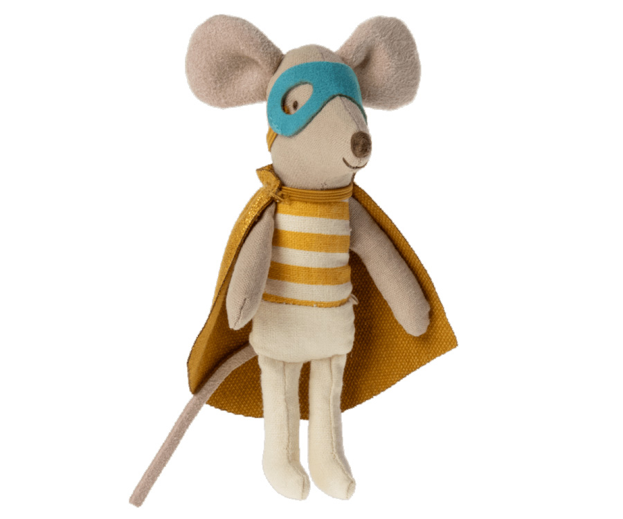 Maileg Maus Super Held, kleiner Bruder, ca. 11 cm, Maileg Super hero mouse, Little brother in matchbox Maileg Maus Super Held, kleiner Bruder, ca. 11 cm, Maileg Super hero mouse, Little brother in matchbox