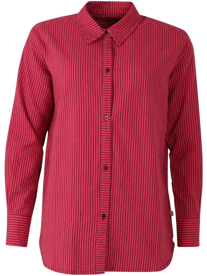 % Danefae Daneclassic Searsucker Hemd , Farbe: Dunkles Bordeaux/Power Pink