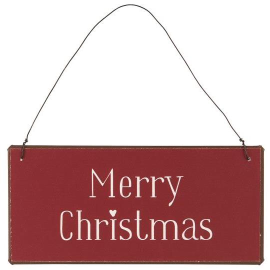 Metallschild " MERRY CHRISTMAS"  in Rot, zum Hängen, ca. 7 x 15 cm, von IB Laursen