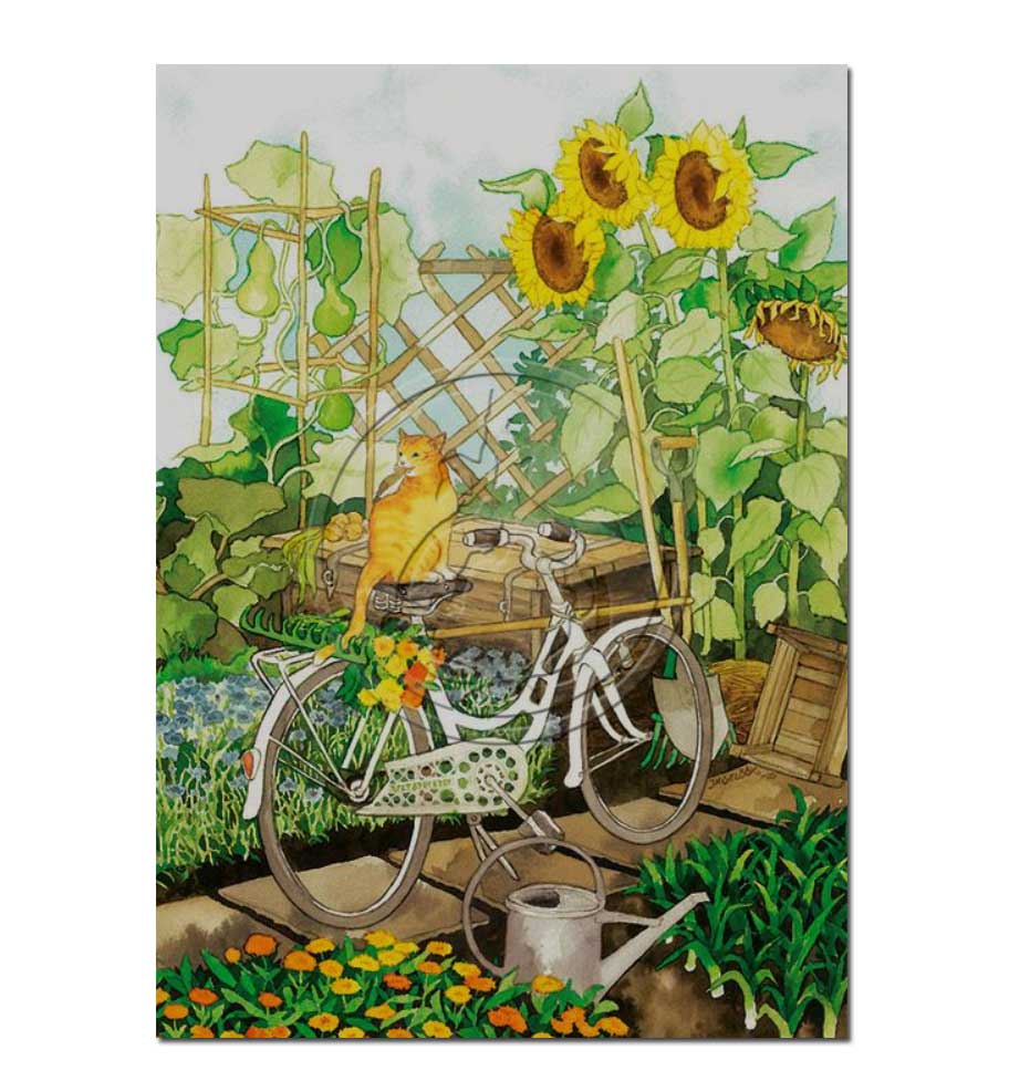 Postkarte Katze auf Fahrrad von Inge Löök