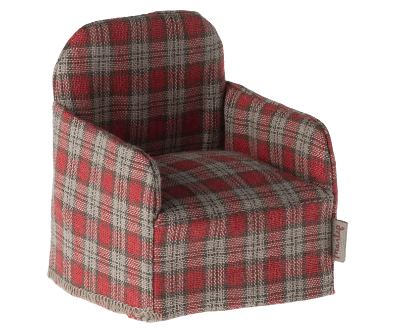 Maileg Sessel fürs Mausehaus rot kariert, maileg Chair, Mouse - Red checker