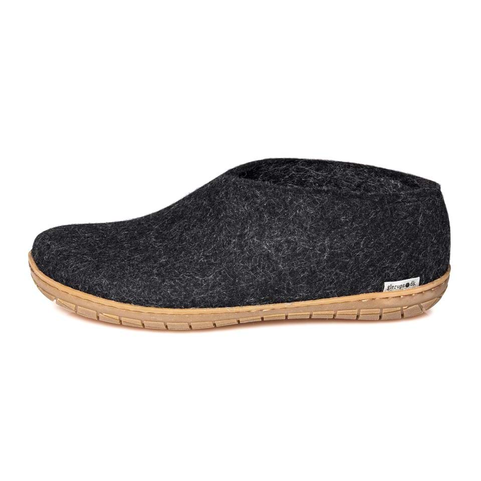 Glerups Shoe, Hausschuh Wollfilz Rubber dunkelgrau/Charcoal, Sohle Naturkautschuk