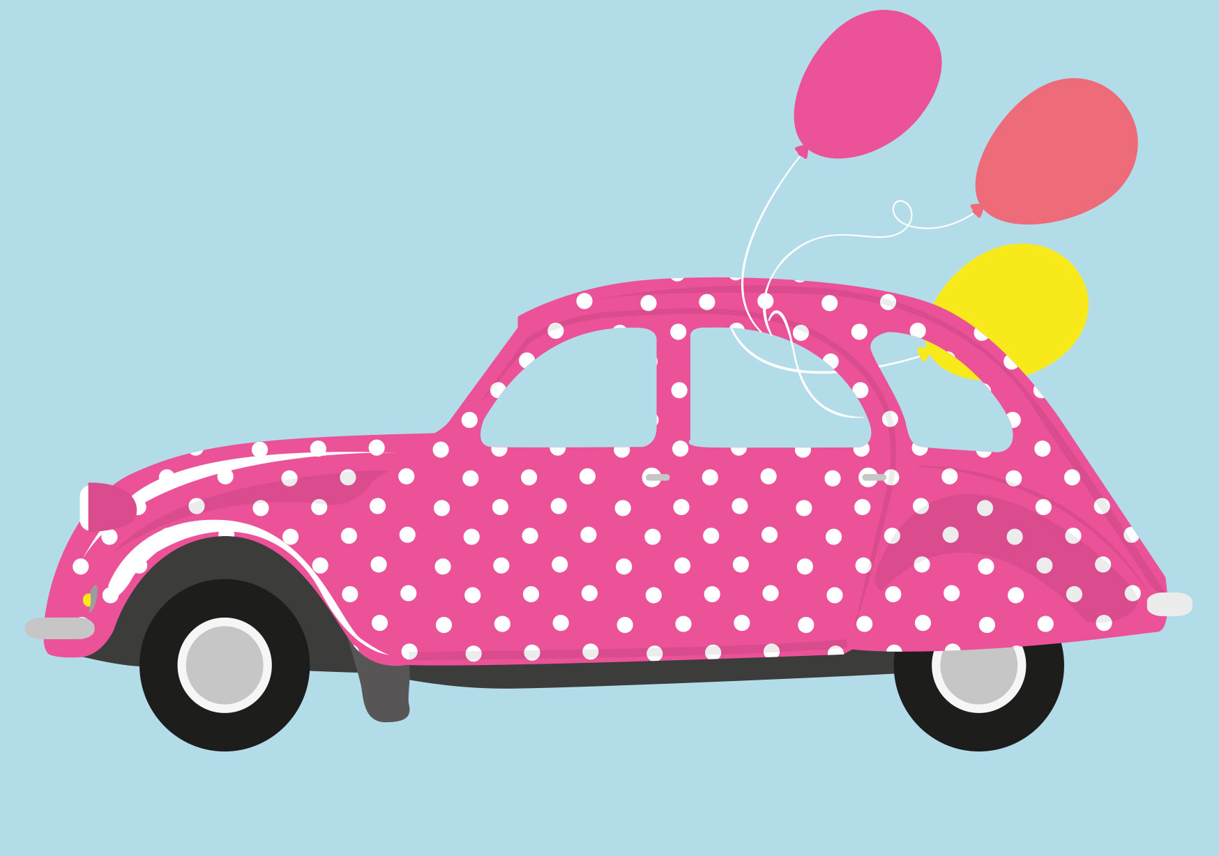 Postkarte Ente und Luftballon, Auto, neon, luminous