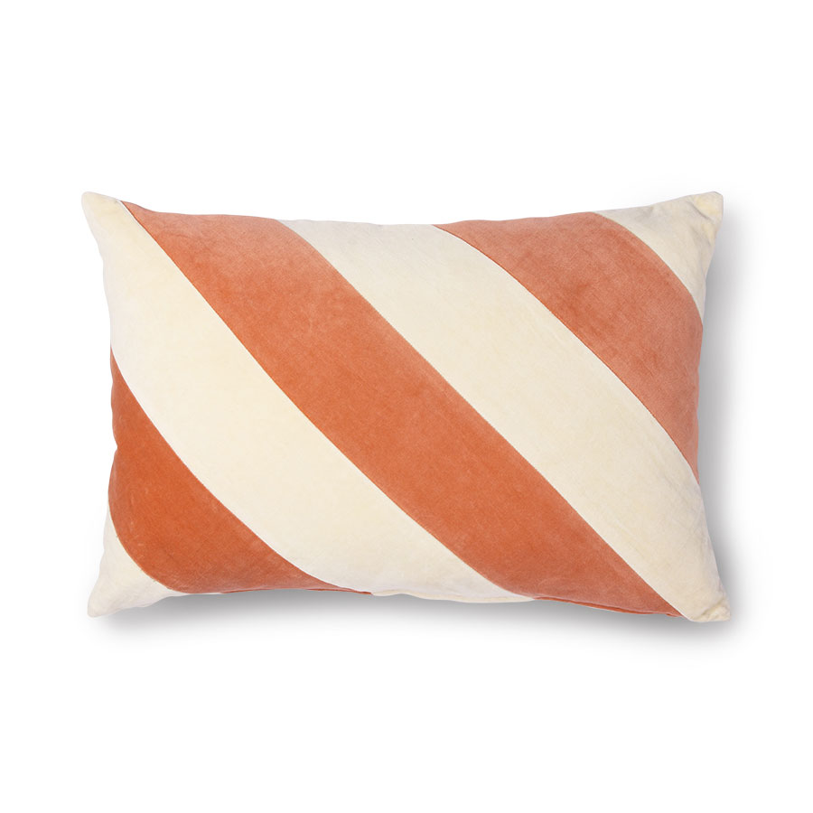 HKliving Kissen Samt pfirsich/creme / terracotta gestreift,  striped cushion velvet peach/cream 