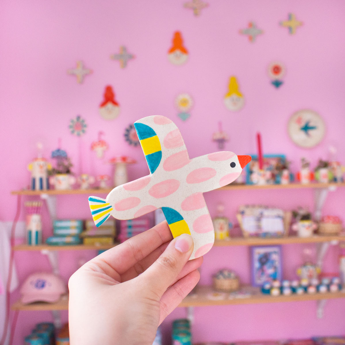 Ana Seixas Wandvogel PINK aus Portugal, Keramik ca. 12 x 12 cm, Handgefertigt 