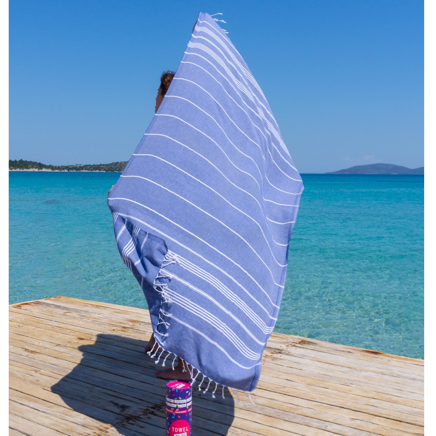 % Strandtuch IPANEMA, Hamamtuch in Geschenkbox, Dunkelblau, recycelte Baumwolle, ca.  180 x 100 cm von TOWEL TO GO