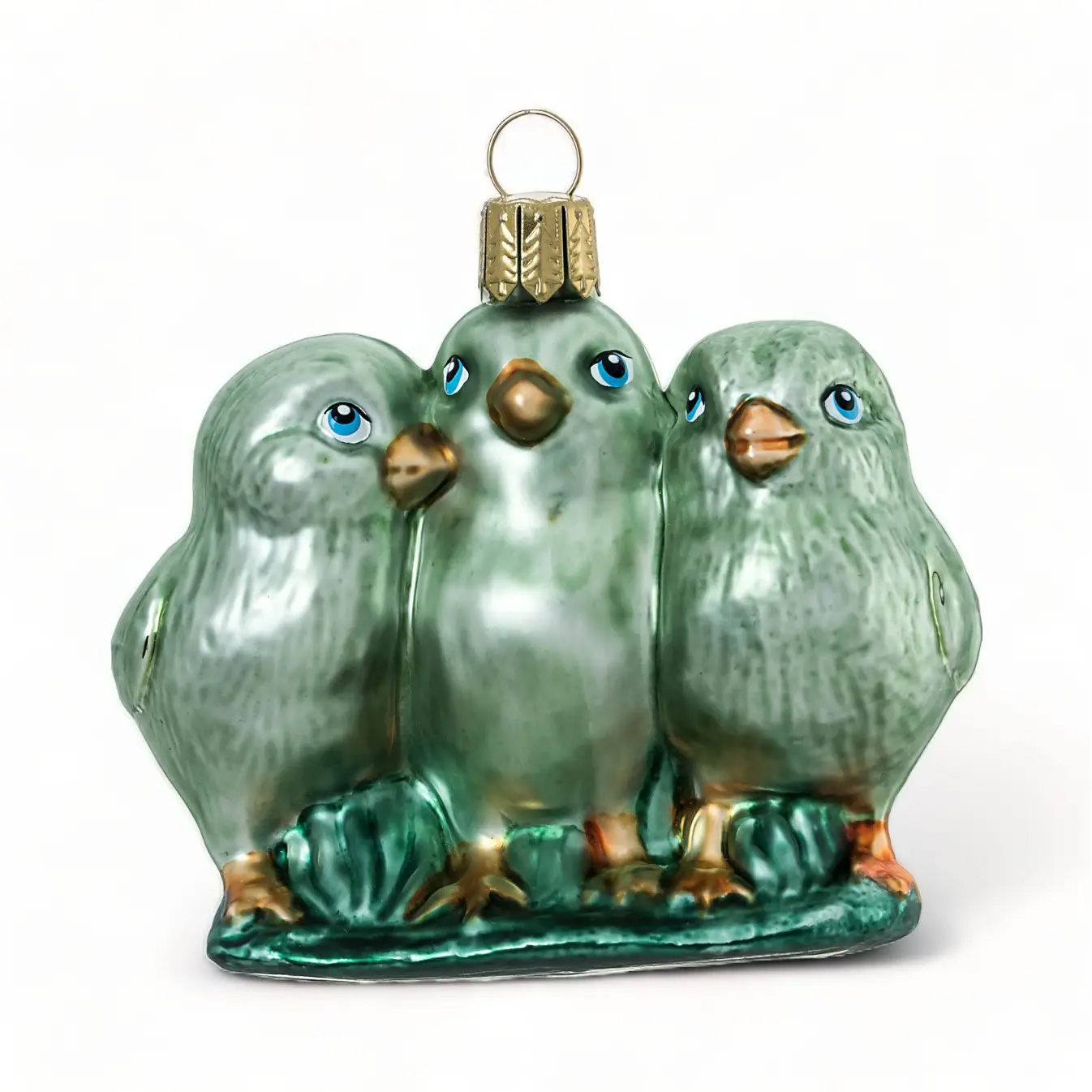 Christbaumschmuck Drei Vögele in Grün von der Oberfränkische Glasmanufaktur