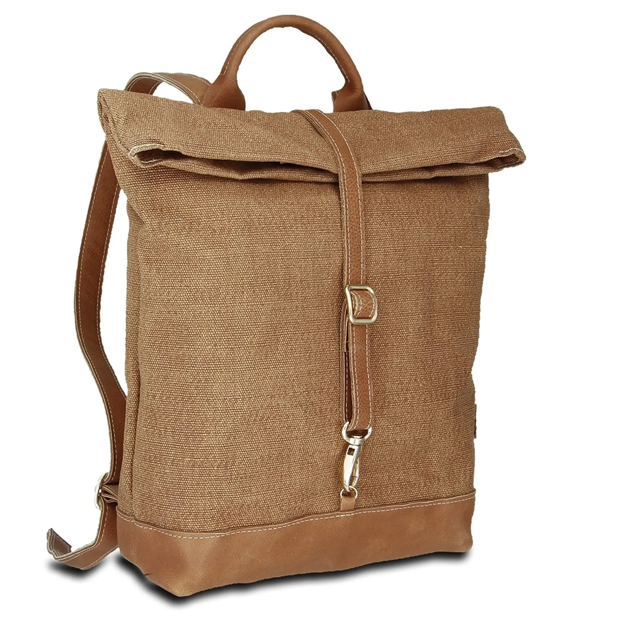% Dorothee Lehnen Rucksack - Leinen-Leder ca. 27-36 x 38 x 10 cm von Dorothee Lehnen, leichte Gebrauchspuren am Leder