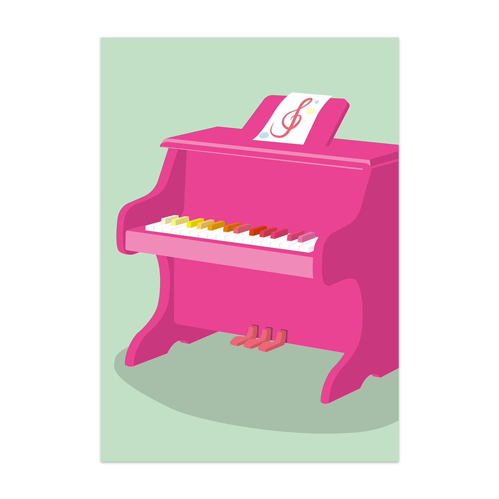 Postkarte Piano, Neon Pink, Klavier von  luminous