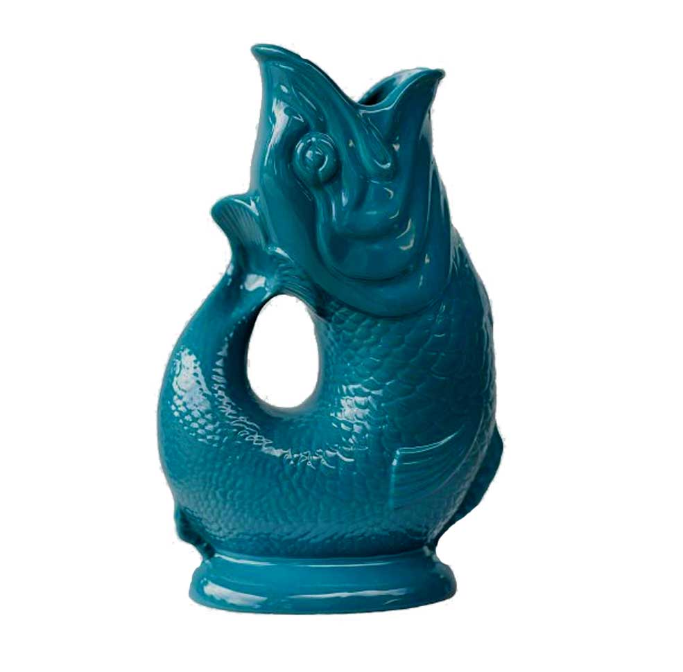 Gluckigluck  Fisch Karaffe/ Vase XL teal/ blaugrün ca. 1,1 L, Höhe ca. 27 cm   