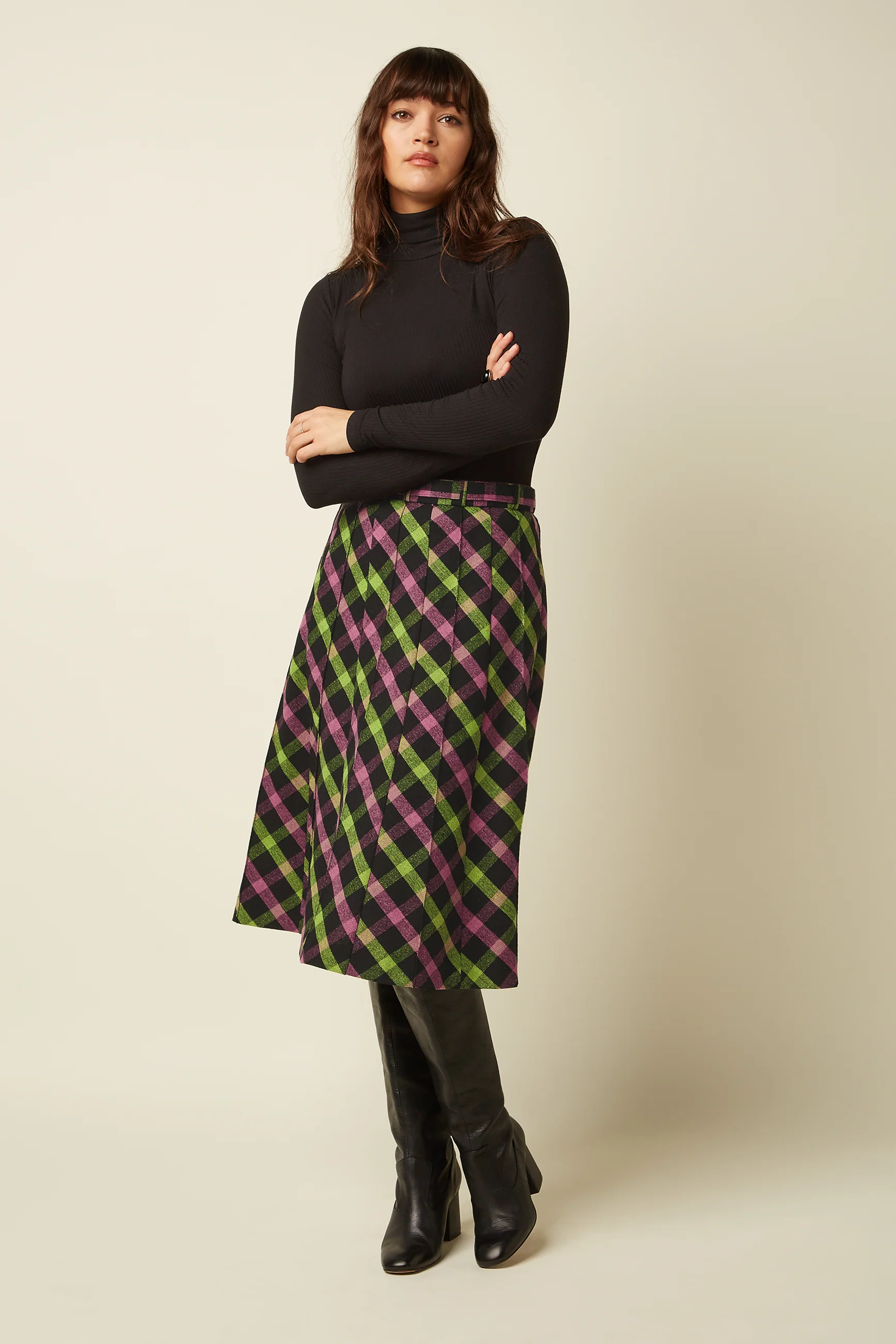King Louie Harper Skirt Goia Check , Rock, Farbe Black - Goia Check