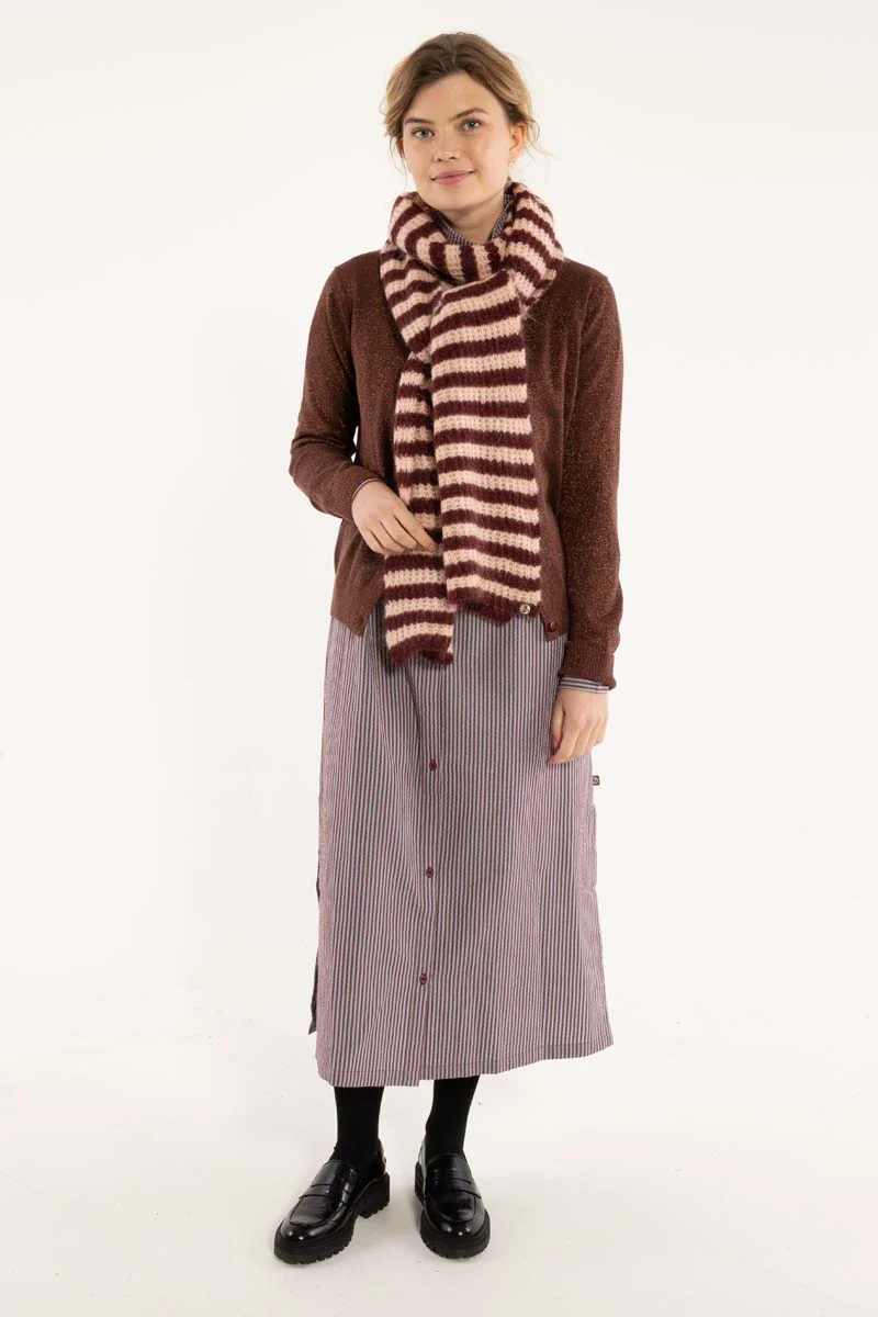% Danefae Danefrosty warmer Wollschal Dk Merlot/Pulver Streifen