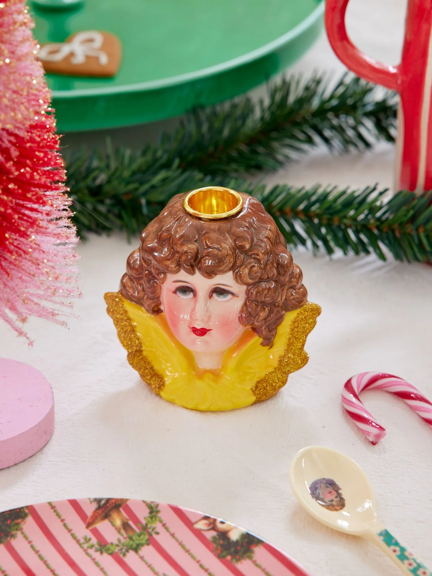 Rice Nostalgie Kerzenhalter Engel Gelb, Keramik , ca. 14 x 8 cm, XMAS