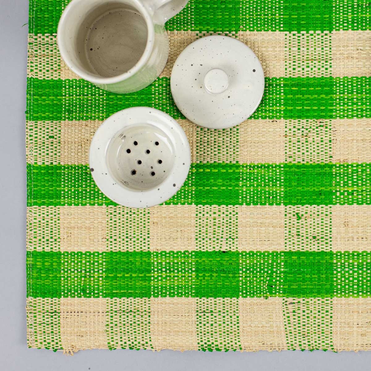 Tischset Raffia grün-Natur Karo, ca. ca 36x45 cm