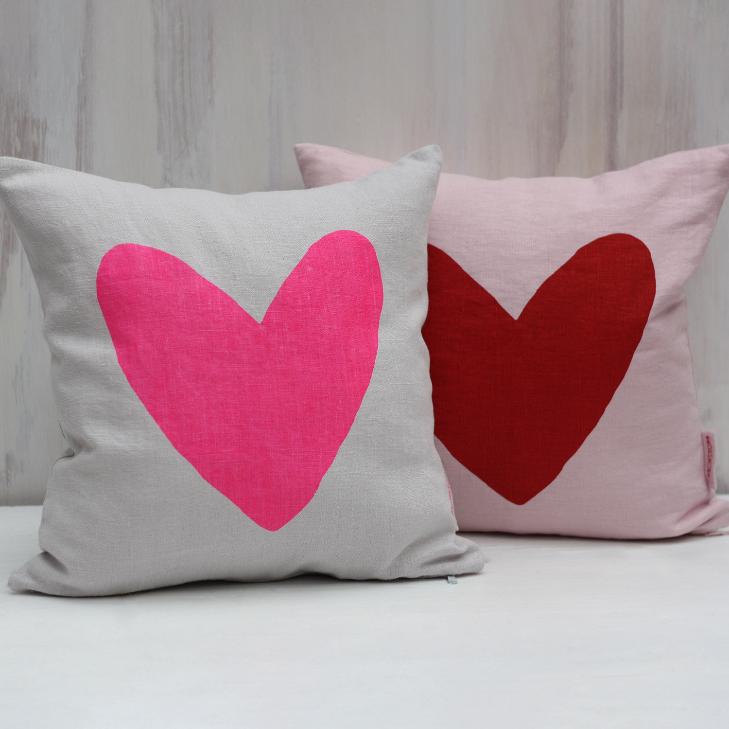 Frohstoff Kissenhülle Herz Rot, Leinen rosa, ca. 40 x 40 cm   