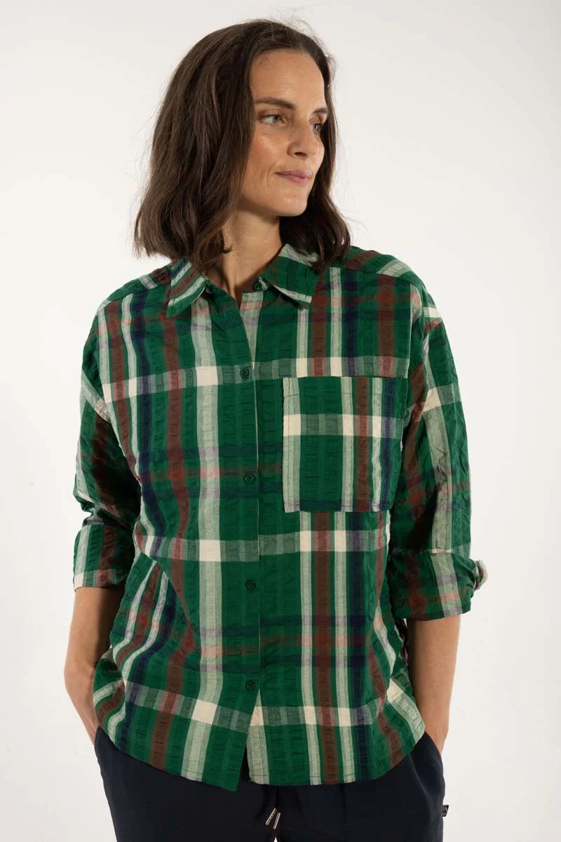 % Danefae Danethyme Seersucker Hemd Dk Pine CHECK
