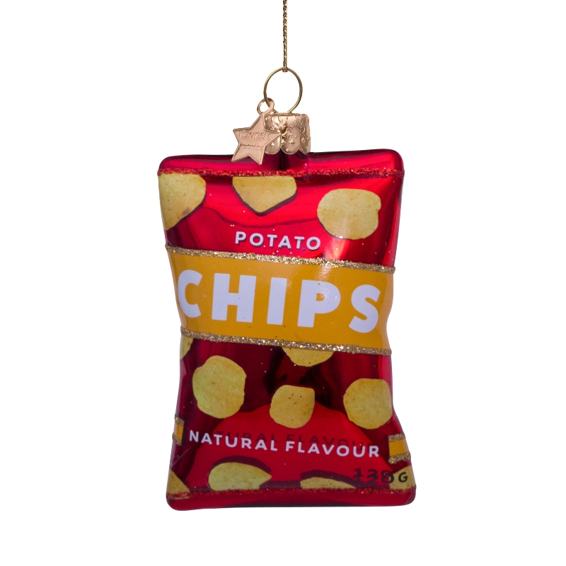  Weihnachtsanhänger Chips mit natürlichem Geschmack, Rot, Glas,  D. ca. 9cm 