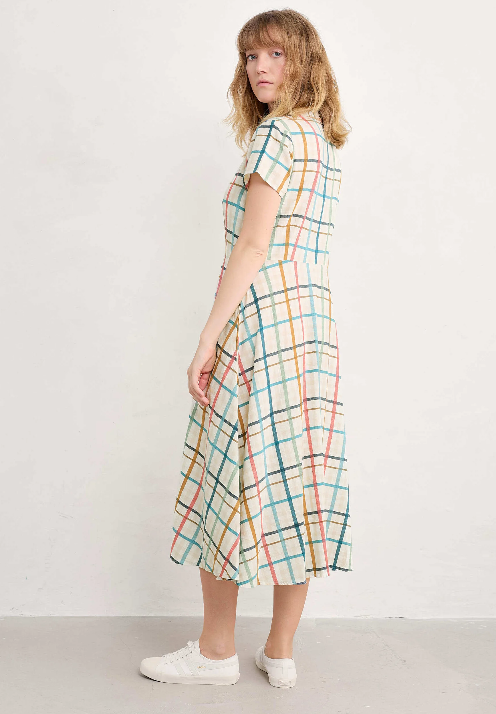 % SEASALT CORNWALL Kleid Carved Wood Midi Dress, Studio Easel %  Größe 12/ Gr.40 