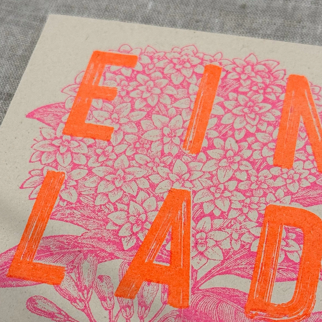RISO Postkarte TYPO »EINLADUNG« ,  Neon Pink, handgedruckt von Togethery  