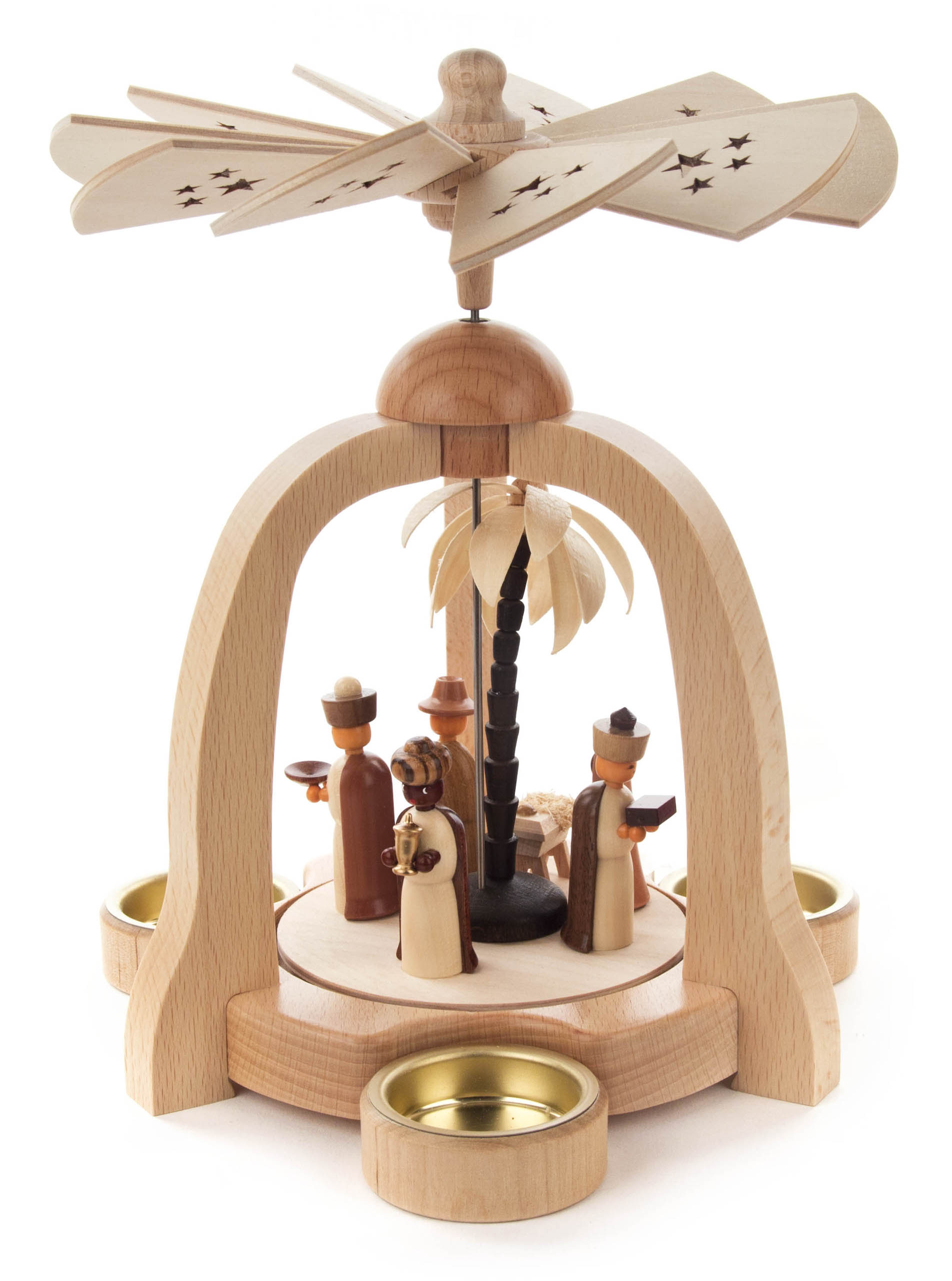 Erzgebirge Pyramide Christi Geburt natur, klein für Teelichte, Höhe ca. 24 cm, Weihnachtspyramide 