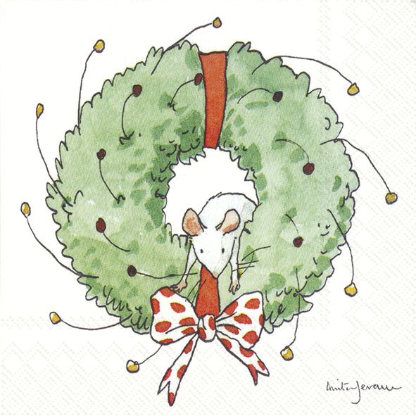 % Papierservietten MOUSE IN WREATH, 25 x 25 cm Cocktailservietten Anita Jeram