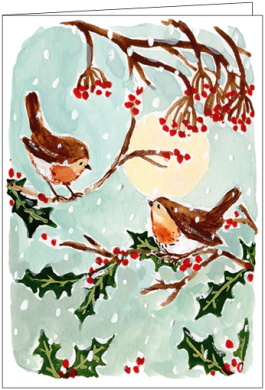 Doppelkarte Weihnachten "Rotkehlchen"  von Louise Mulgrew
