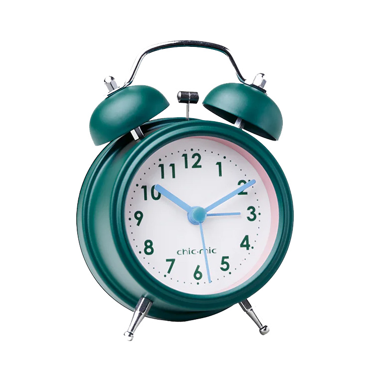 Wecker Retro, Dunkelgrün, mit Licht & Glockenalarm, alarm clock silent night, Uhr