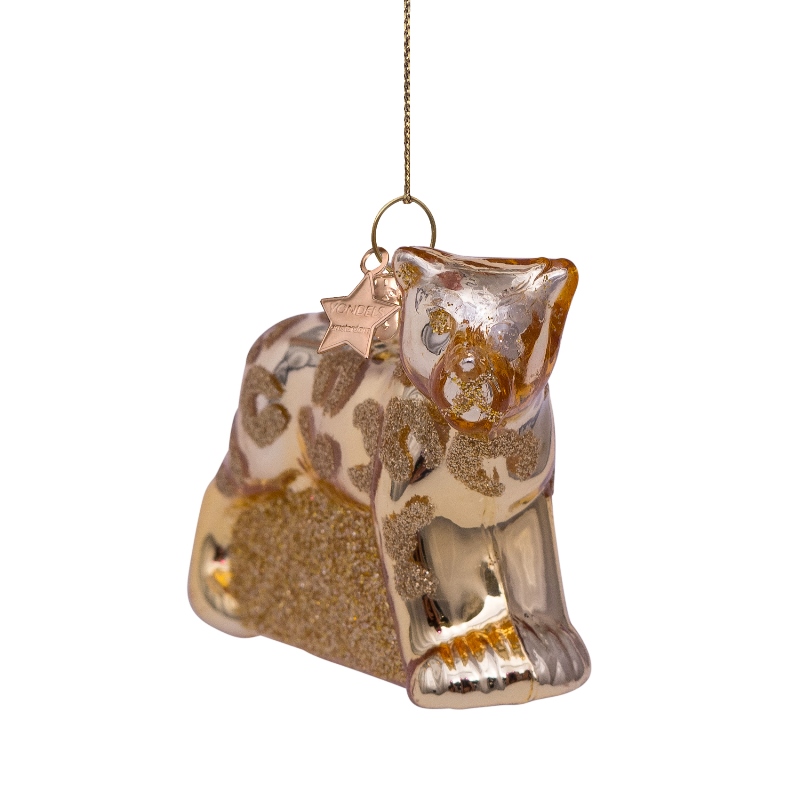 % Weihnachtsanhänger Ornament Glas goldglänzend Panther,  H. ca. 6 cm, Glas,Terra Flora 