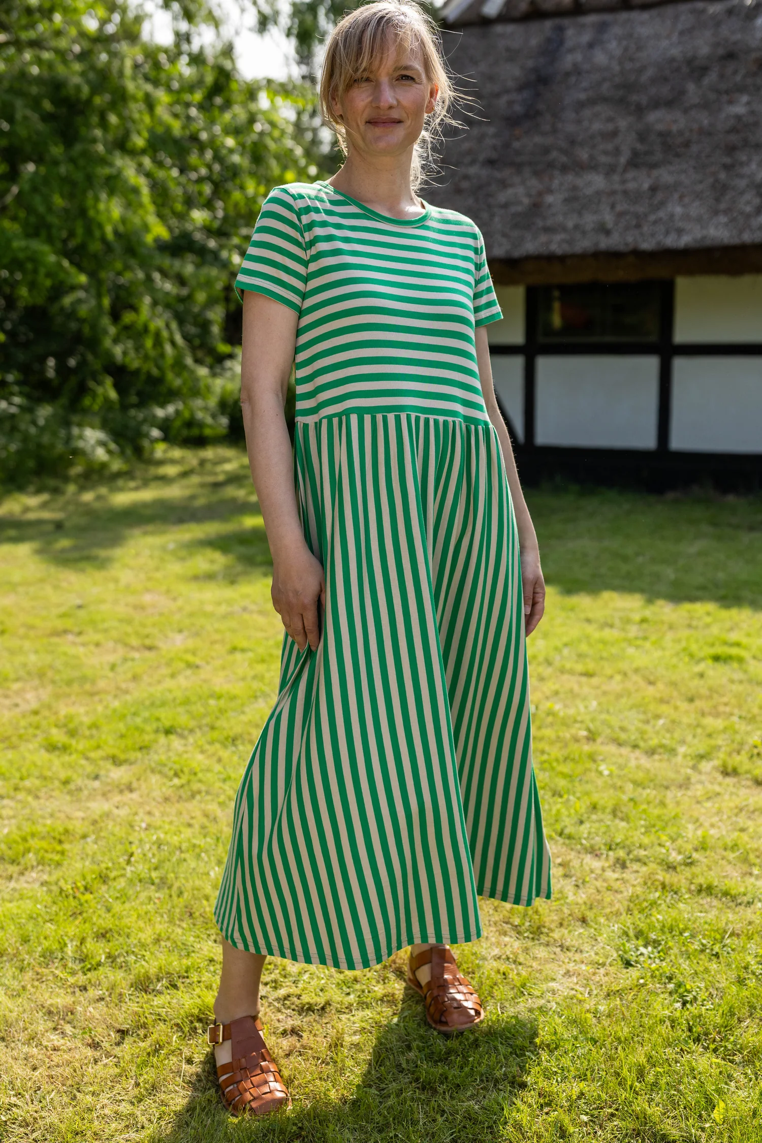 Danefae Danekroeyer SS Modal Dress Green/Light Beige, Kleid Streifen 
