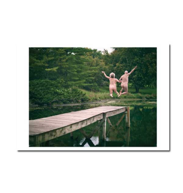 Doppelkarte " Lebensfreude" von Palm Press  , Nackefröschle springen in den See, Senioren, Hochzeit, Liebe