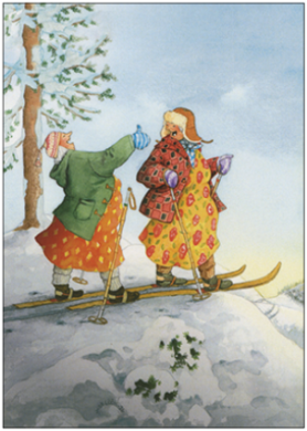 Postkarte Inge Löök " Frauen beim Skifahren"  Löök Postkarte Winter