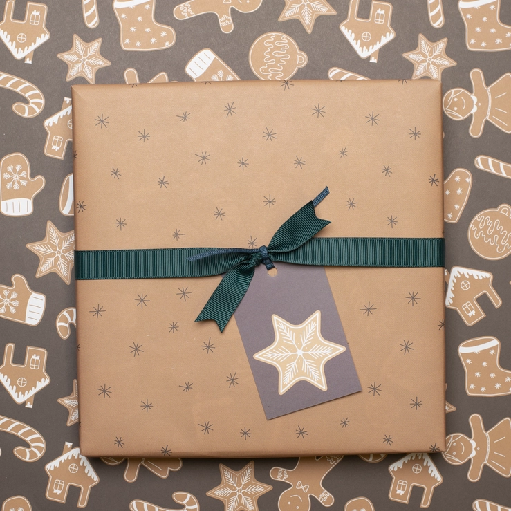 Geschenkpapier Weihnachten Lebkuchen braun ca. 67 x 48 cm , beidseitig bedruckt