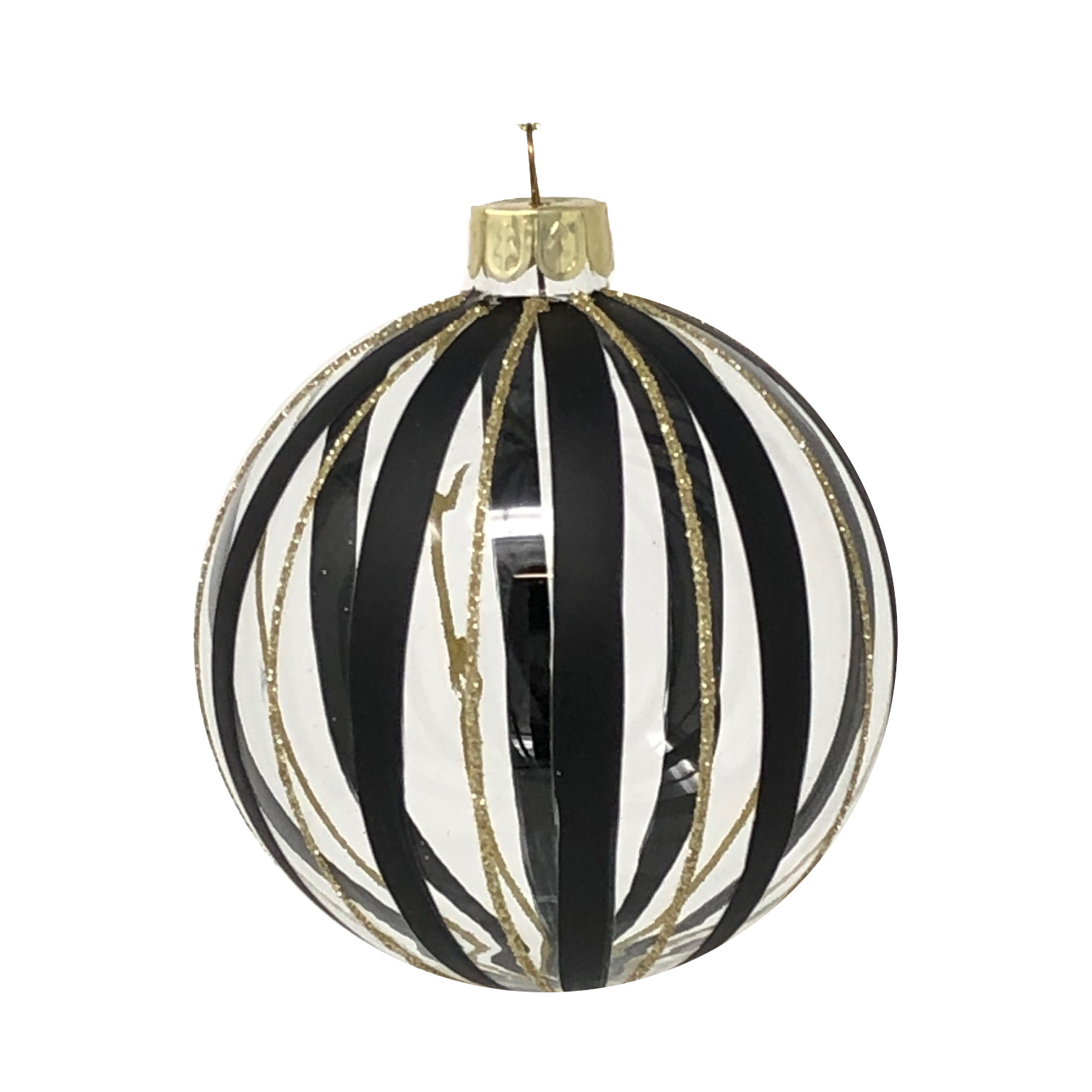 Weihnachtskugel Schwarz, Gold, Transparent gestreift, Glas,  D. ca. 8cm