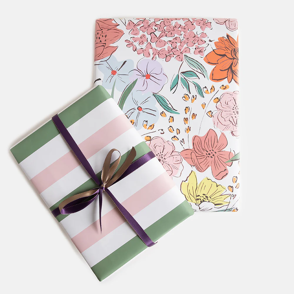 Geschenkpapier Caroline Gardner Pastel Flowers/Stripe , doppelseitig, ca.  50 x 70 cm