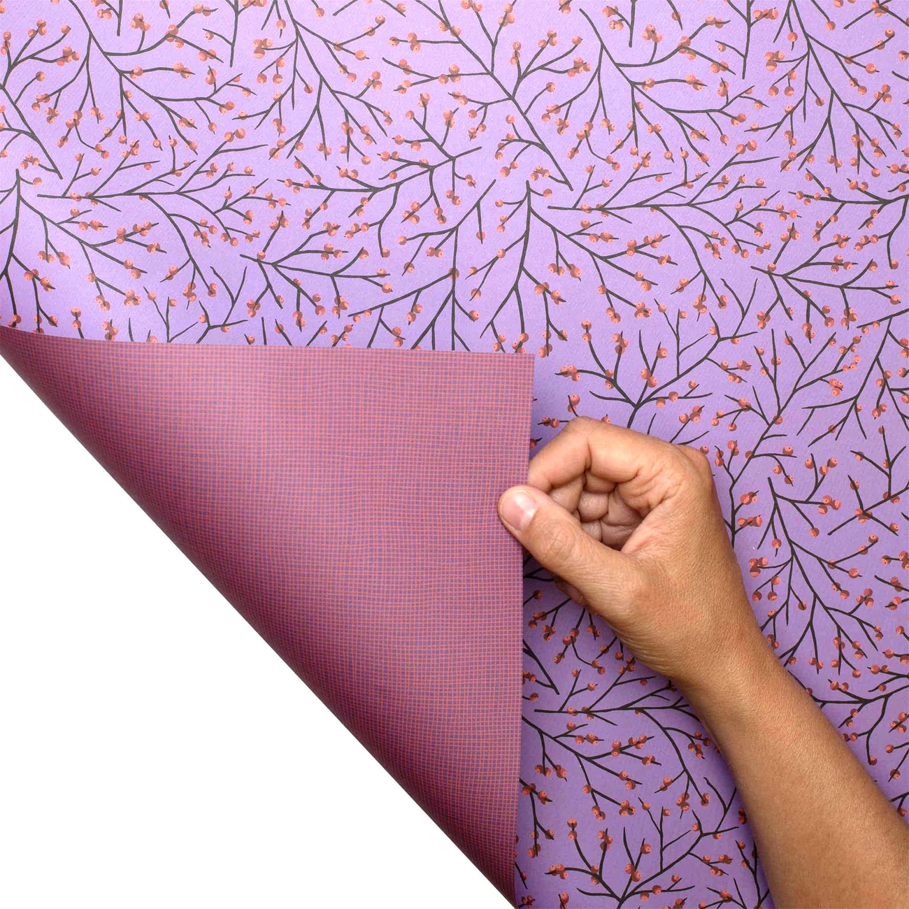 Geschenkpapier Weihnachts- Geschenkpapier Ilex mit Stechpalmen vor lila. ca. 67 x 48 cm , beidseitig bedruckt