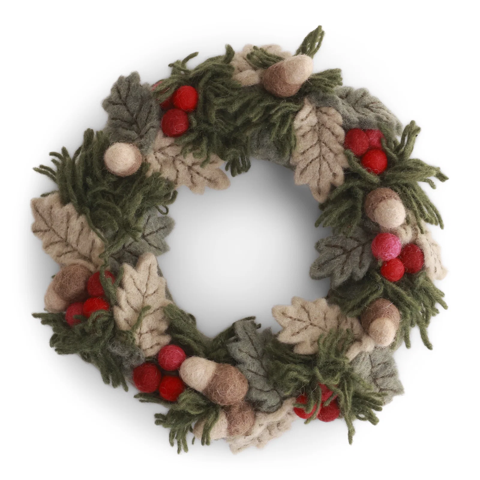 Gry & Sif Weihnachtskranz mit roten Beeren, Blättern und Eicheln, mit Aufhänger, ca. 20 cm, Christmas Wreath w/Red Berries, leaves & Acorns w/Hanger