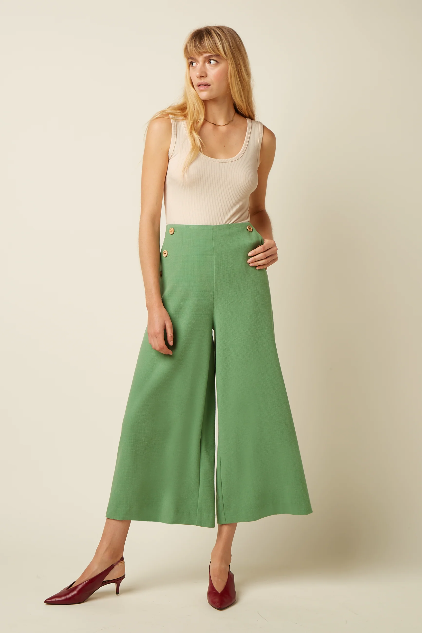 King Louie Pia Culotte Hose Folly, Farbe Jade Green