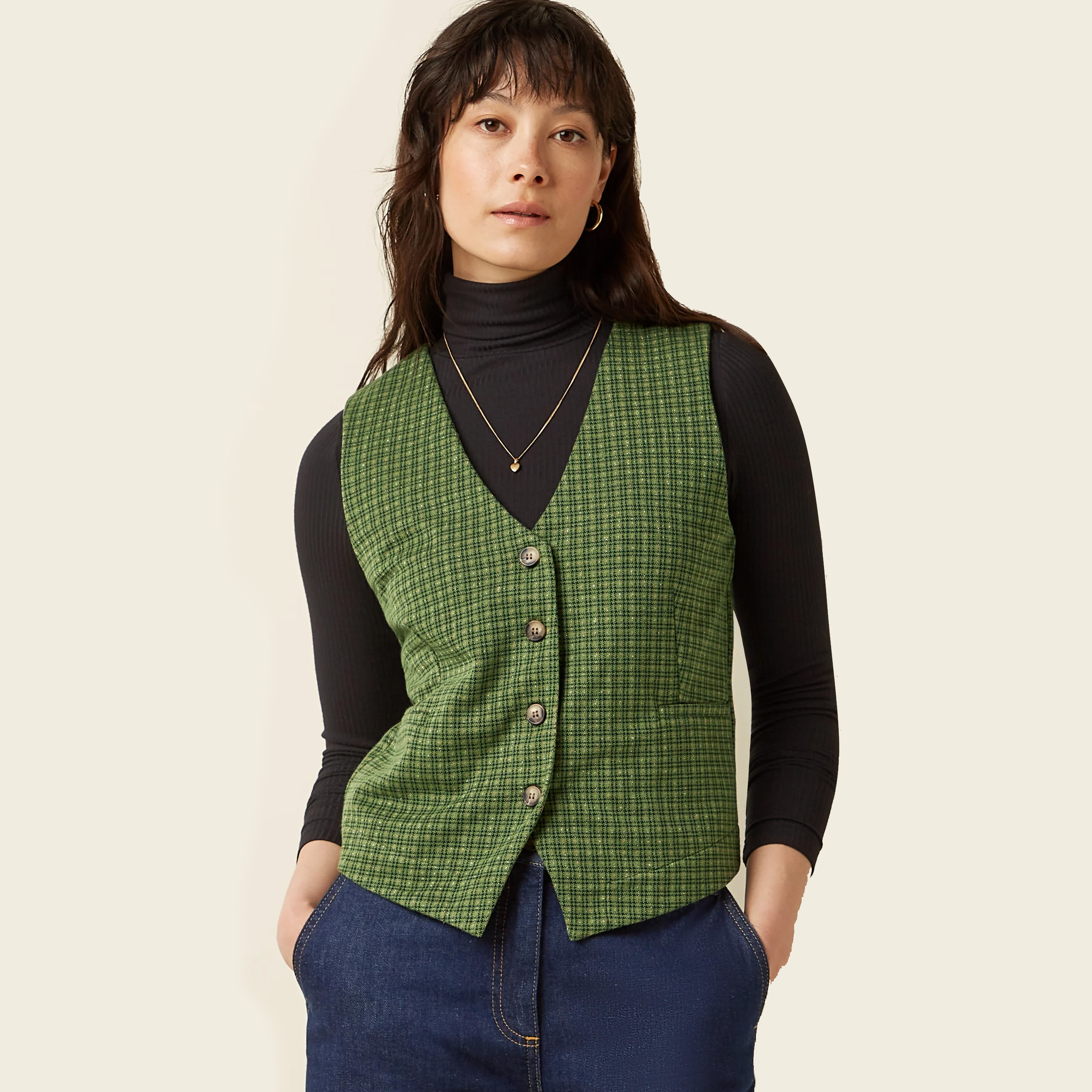 King Louie Bianca Weste / Gilet Ivy Check, Farbe Guacemole Green - Ivy Check 