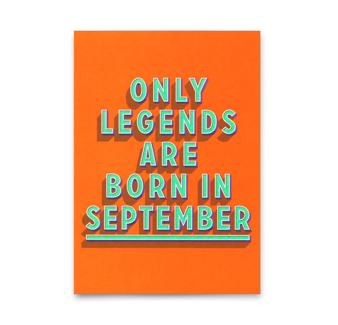 Postkarte "Legends September" | Coole Karte mit Spruch zum Geburtstag von Deli Cards       