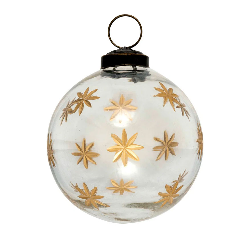 GreenGate - Glaskugel Sterne transparent-Gold, D. ca. 8 cm, Ball glass Star gold clear