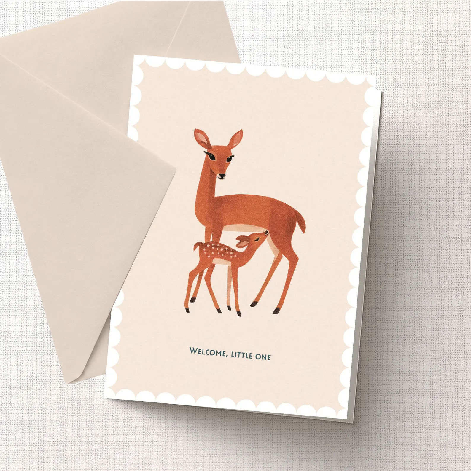 Klappkarte zur Geburt mit Rehen "Welcome, Little One" von Monimari