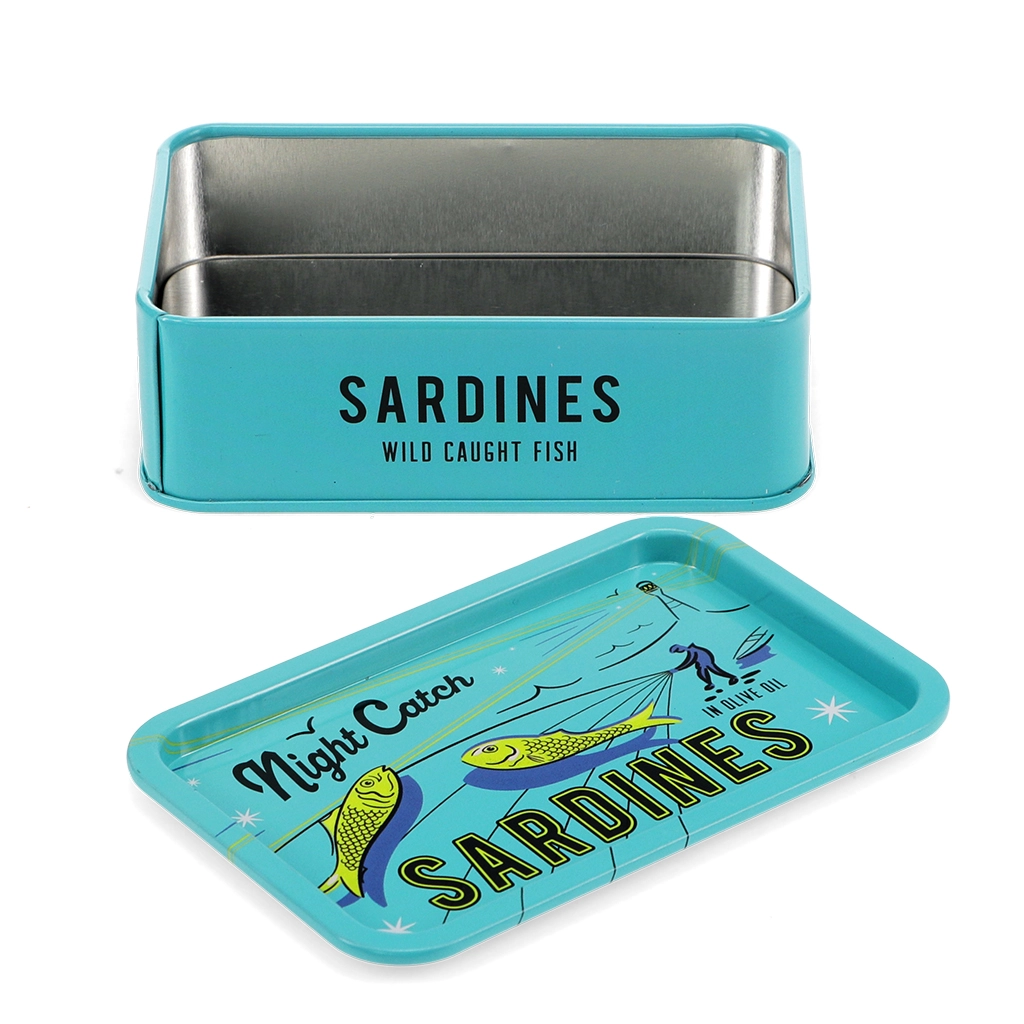 Mini-Aufbewahrungsdose mit Deckel – Sardinen, Fischdose Türkisblau