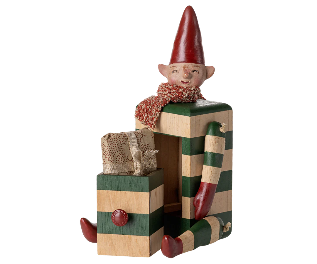 % Maileg Elf mit Schublade Grün, ca. 17 cm, Weihnachten 