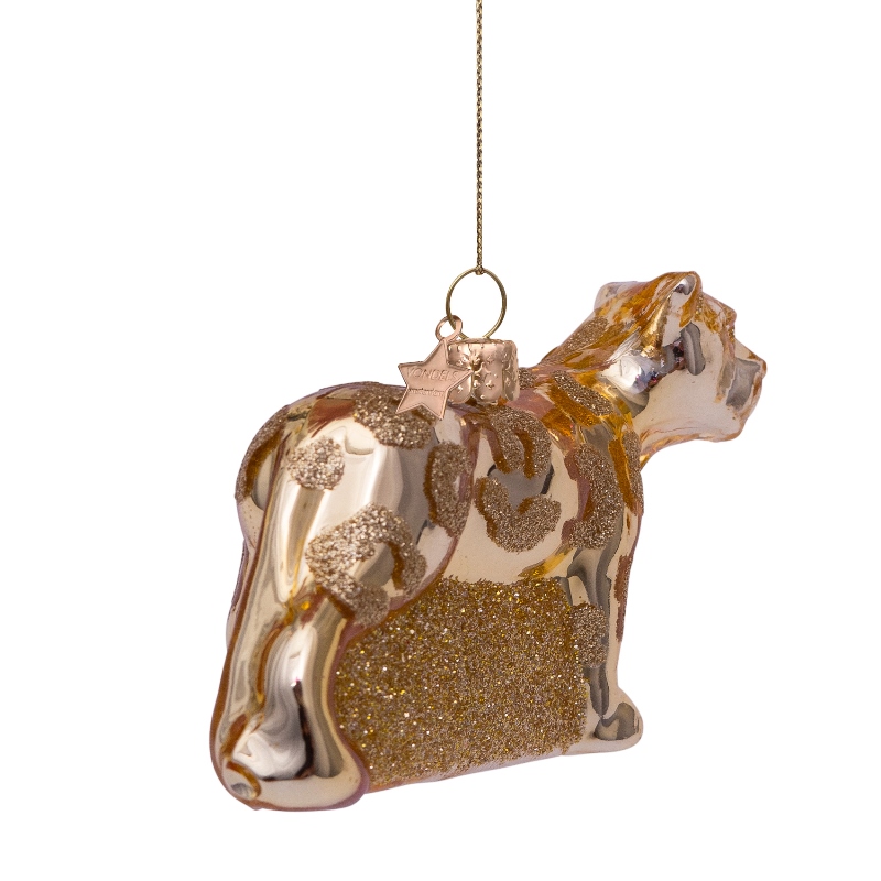% Weihnachtsanhänger Ornament Glas goldglänzend Panther,  H. ca. 6 cm, Glas,Terra Flora 