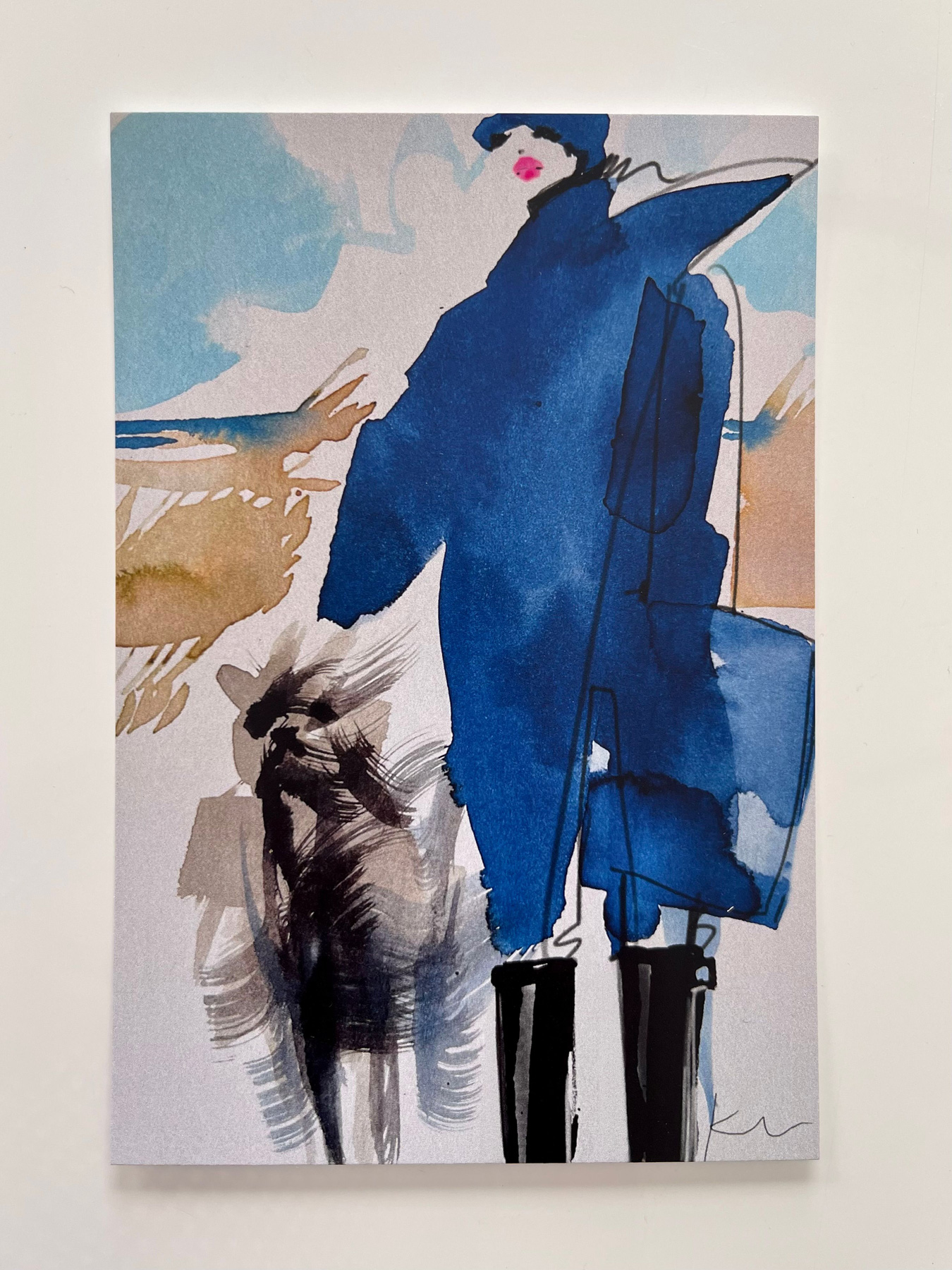 Katja Foos Karte "Doodlepoodle mit Frauchen" aus der Serie „Hundis & Frauchen“, blau