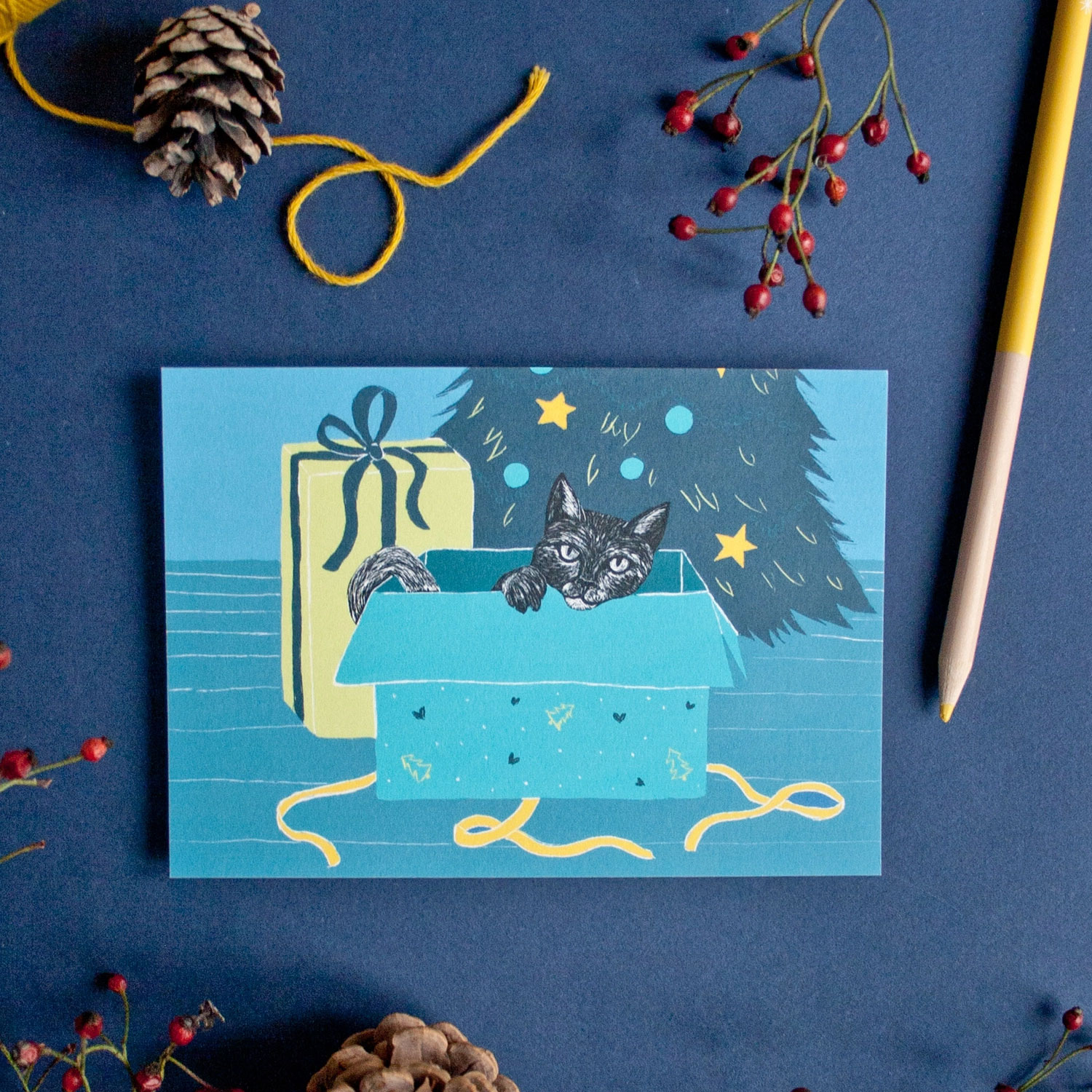 Weihnachtskarte mit Katze von Katja Rub