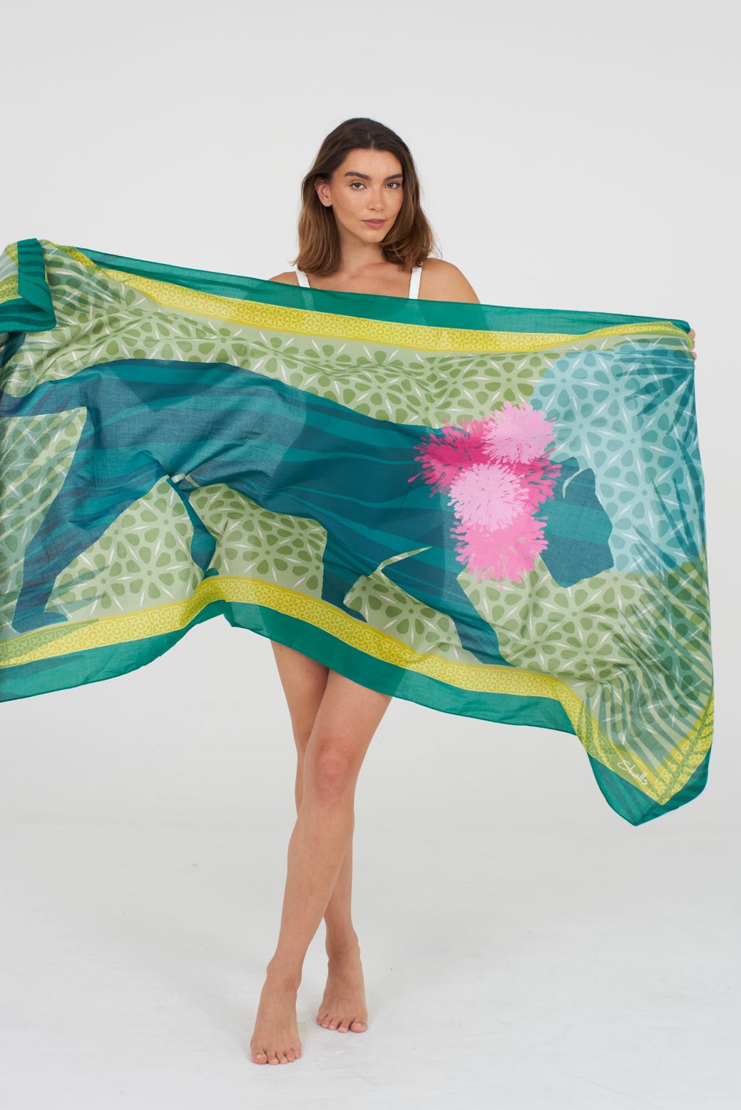 Pareo TAIKA GREEN,  ca.  100 x 190 cm, von Shalls Barcelona, 100 % Baumwolle, Leopard