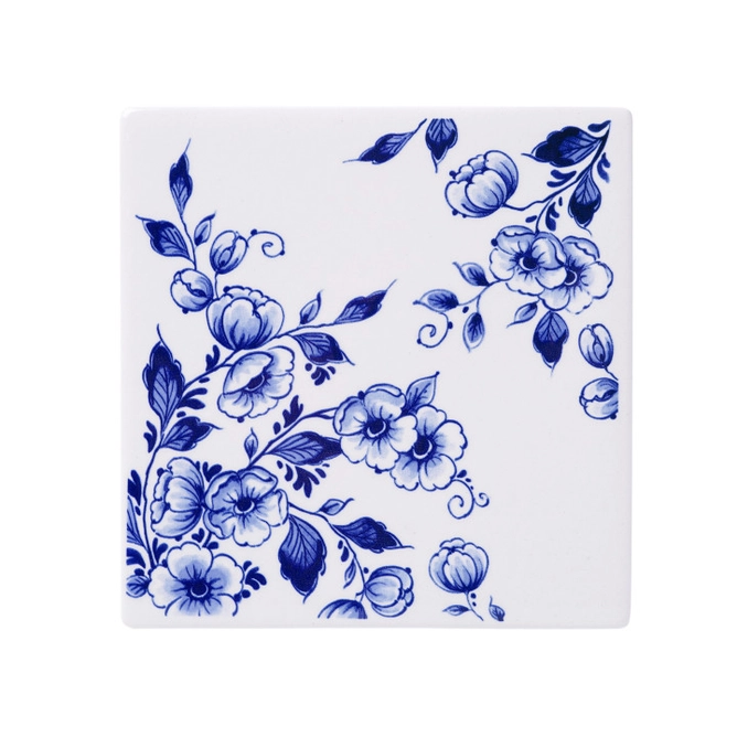 Kachel/ Fliese mit Blüten ca. 13x13 cm von Heinen Delfts Blauw, Holland, Niederlande    