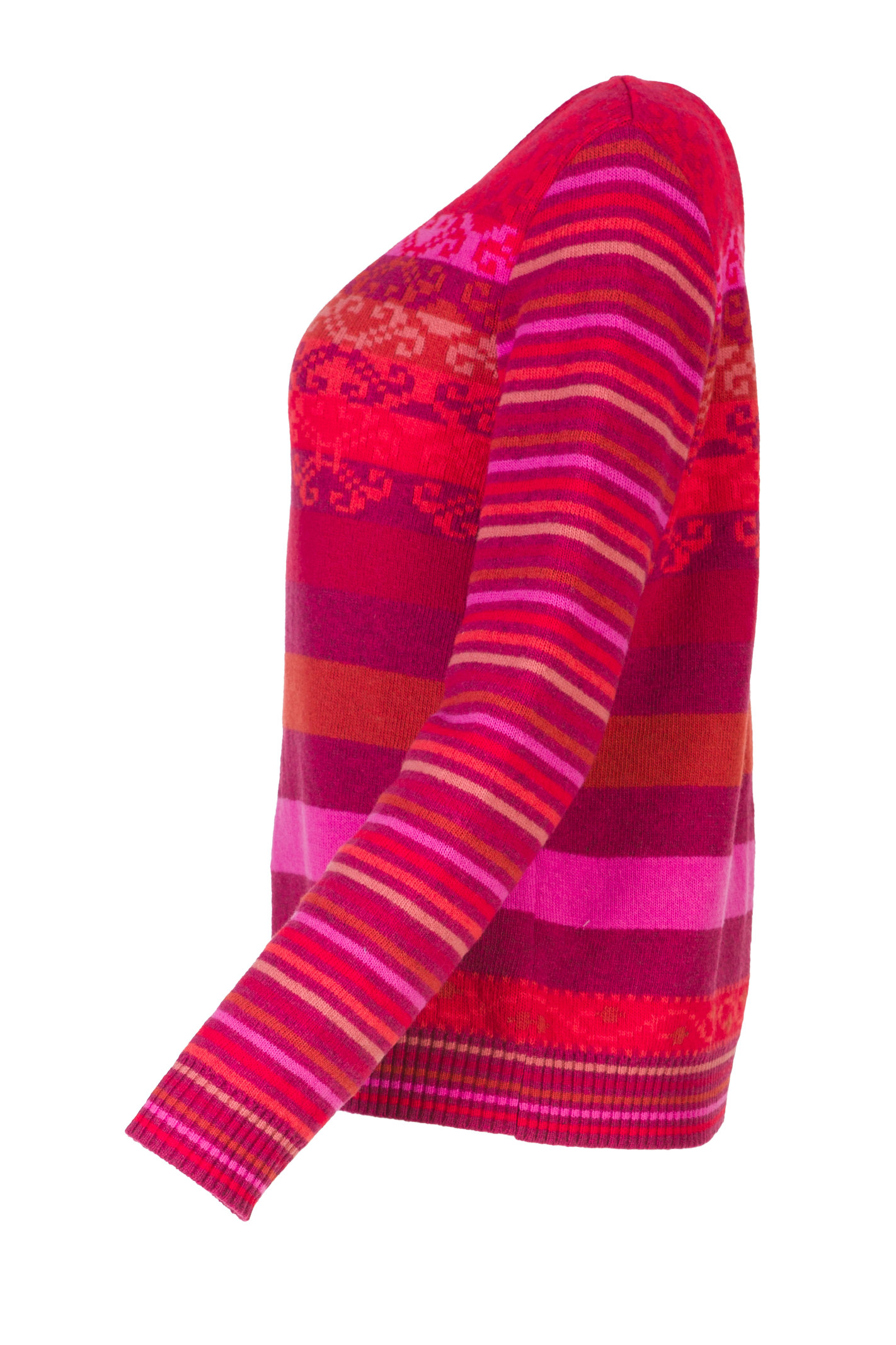 DUNQUE Jacquard Pullover "STRIPES", Farbe beere-bunt, Made in Germany 